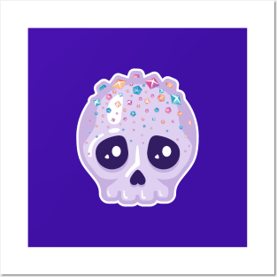 Cute Kawaii skull with sugar crystal hair on dark colours Posters and Art